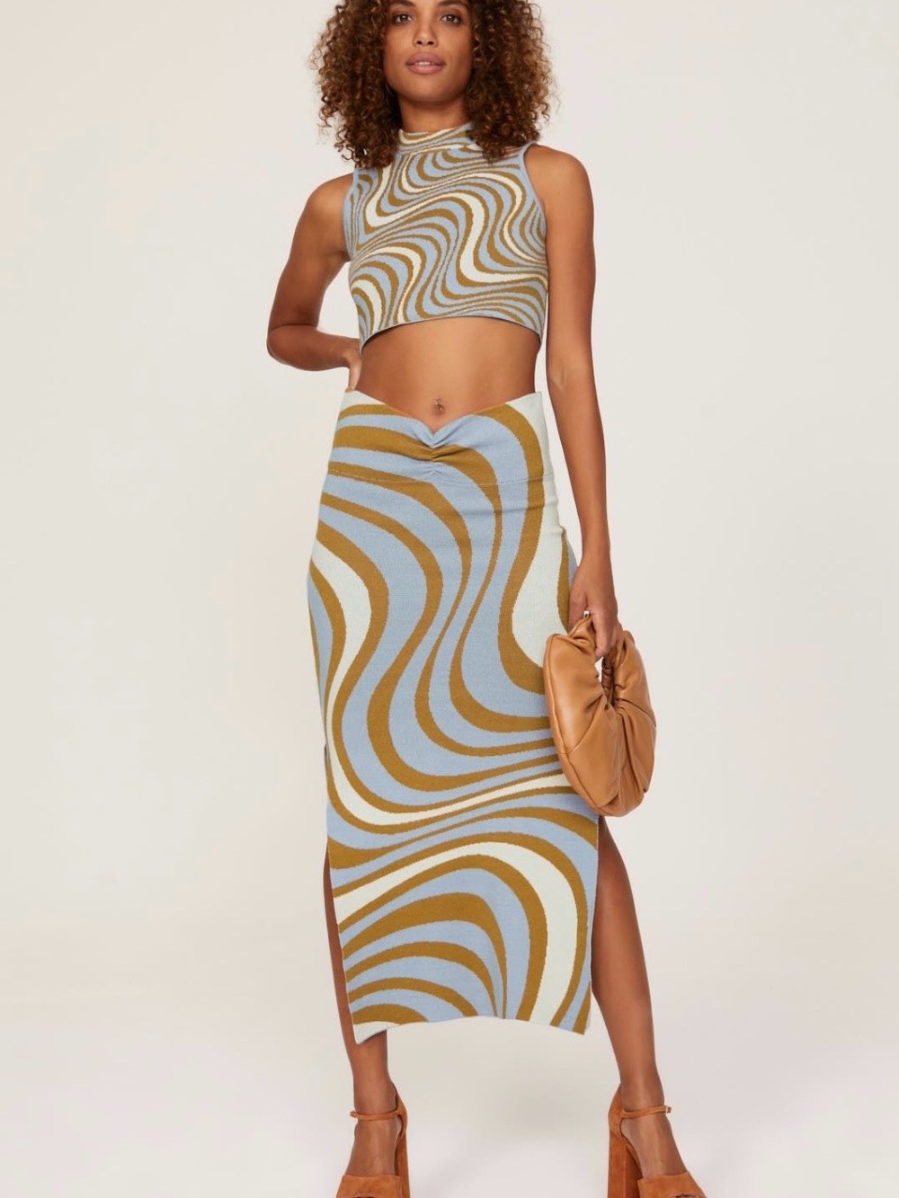 RHODE~Ettie~Wave-Print Midi Knit Skirt~Size Large~$275~